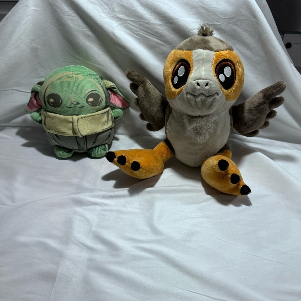DISNEY STAR WARS MATTEL PLUSH, STUFFED ANIMAL. PORG BIG FEET & GROGU BABY YODA